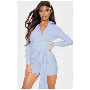 PrettyLittleThing shirt dress blue striped size 4 small